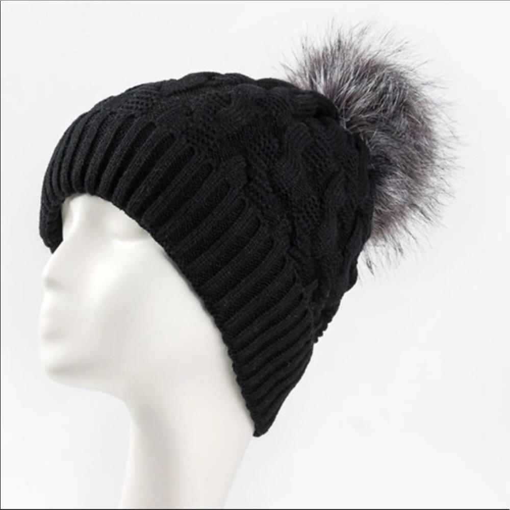 1 LEFT Pom Pom Knit Beanie Hat